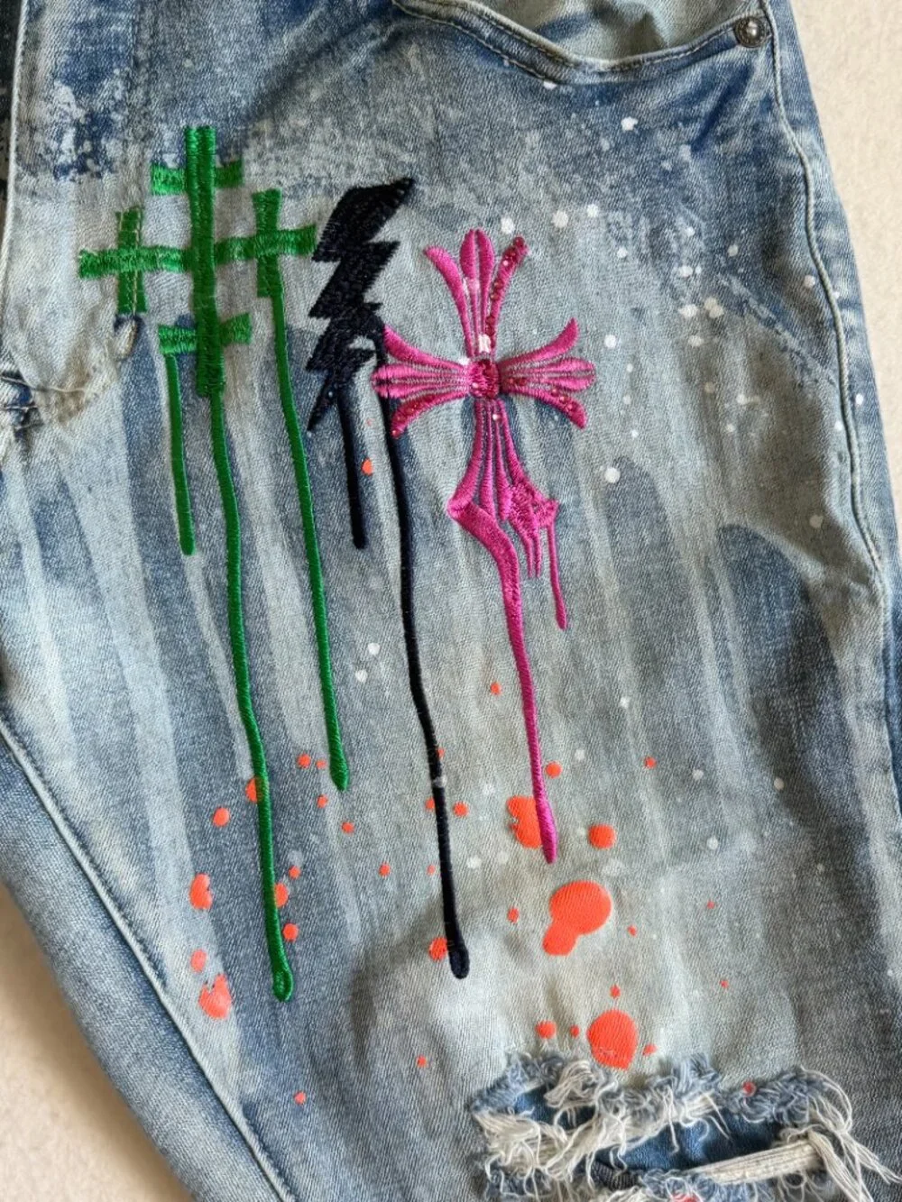 Smoke Rise Jeans Men’s 36X32 Distressed Graffiti Paint Splatter Streetwear Goth